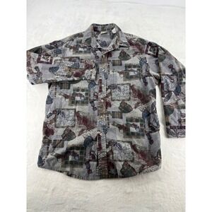Ozark Wilderness Button Up Mens L Flannel Gray Golf Print USA Made 8092
